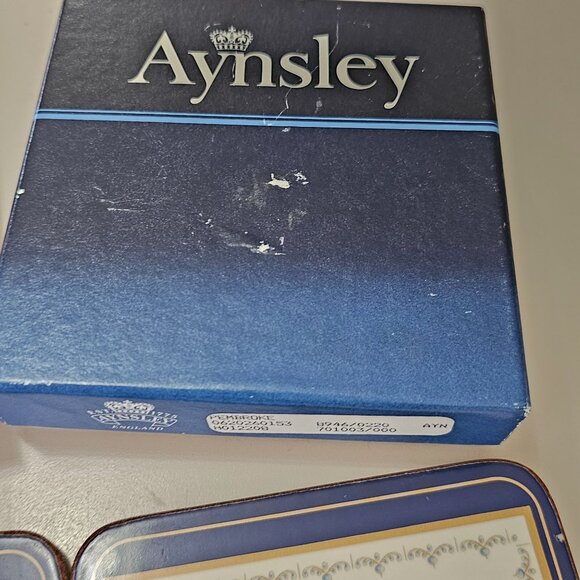 6 Ansley Pembroke Coaster set 4" England floral bird cork backed home bar vtg - Picture 5 of 9